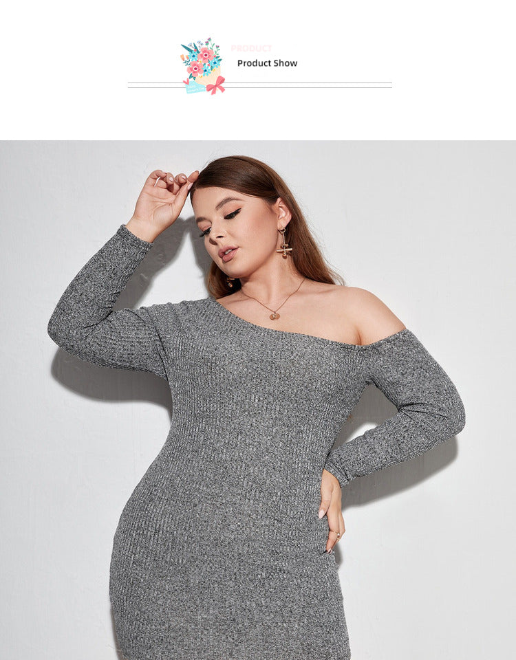 New Fashion Temperament Slim Hip Skirt Plus Size Sexy Straight Neck Slim Dress