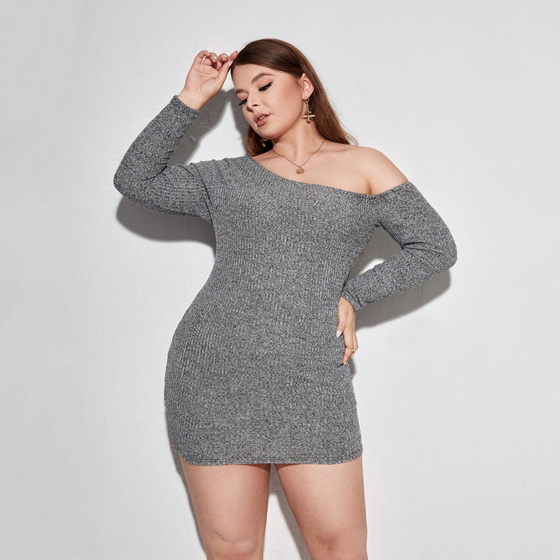 New Fashion Temperament Slim Hip Skirt Plus Size Sexy Straight Neck Slim Dress